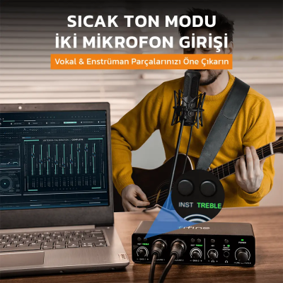 Fifine Ampli 3 USB Stüdyo Ses Kartı 2 Giriş 2 Çıkış 24bit/192kHz Windows/MAC/IOS/Android - 7