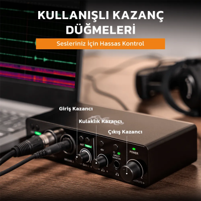 Fifine Ampli 3 USB Stüdyo Ses Kartı 2 Giriş 2 Çıkış 24bit/192kHz Windows/MAC/IOS/Android - 6