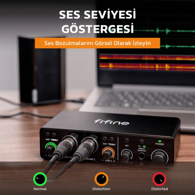 Fifine Ampli 3 USB Stüdyo Ses Kartı 2 Giriş 2 Çıkış 24bit/192kHz Windows/MAC/IOS/Android - 8
