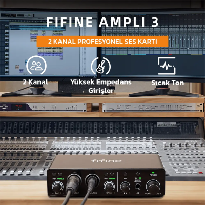 Fifine Ampli 3 USB Stüdyo Ses Kartı 2 Giriş 2 Çıkış 24bit/192kHz Windows/MAC/IOS/Android - 4