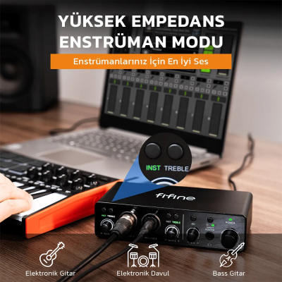 Fifine Ampli 3 USB Stüdyo Ses Kartı 2 Giriş 2 Çıkış 24bit/192kHz Windows/MAC/IOS/Android - 5