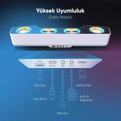 Fifine Ampligame A16 Bluetooth Oyuncu Bilgisayar RGB Hoparlör Beyaz - 7