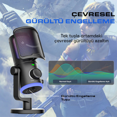 Fifine Ampligame AM6 USB RGB Oyuncu Yayıncı Bilgisayar Mikrofonu - 3