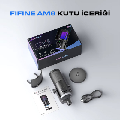 Fifine Ampligame AM6 USB RGB Oyuncu Yayıncı Bilgisayar Mikrofonu - 9
