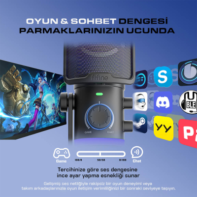 Fifine Ampligame AM6 USB RGB Oyuncu Yayıncı Bilgisayar Mikrofonu - 4