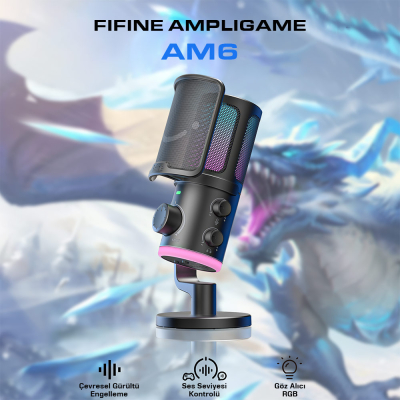 Fifine Ampligame AM6 USB RGB Oyuncu Yayıncı Bilgisayar Mikrofonu - 2