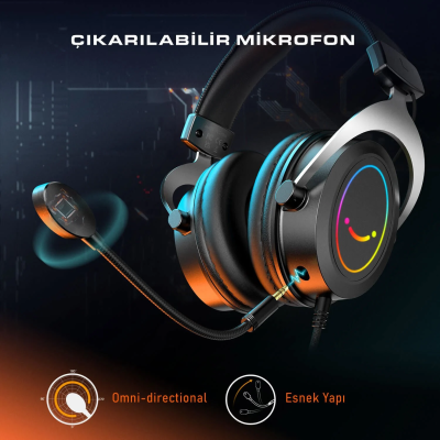 Fifine Ampligame H3 Mikrofonlu RGB Oyuncu Kulaklığı - 8