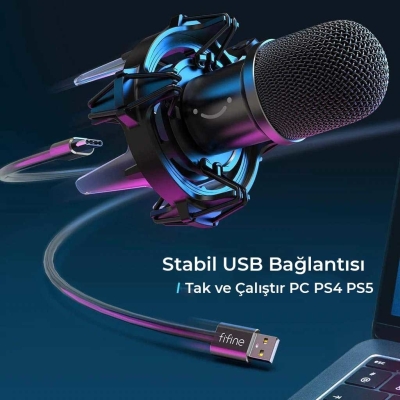 Fifine Amplirocket K651 USB Dinamik Mikrofon - Youtuber - Twitch - Oyuncu - Yayıncı - Bilgisayar Mikrofonu - 2