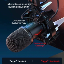 Fifine Amplirocket K651 USB Dinamik Mikrofon - Youtuber - Twitch - Oyuncu - Yayıncı - Bilgisayar Mikrofonu - 3