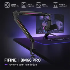 Fifine BM66 PRO RGB Masaüstü Yayıncı Mikrofon Standı Boom Arm - 7
