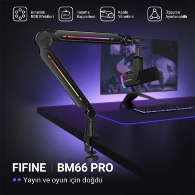 Fifine BM66 PRO RGB Masaüstü Yayıncı Mikrofon Standı Boom Arm - 7