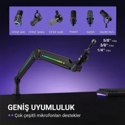 Fifine BM66 PRO RGB Masaüstü Yayıncı Mikrofon Standı Boom Arm - 8