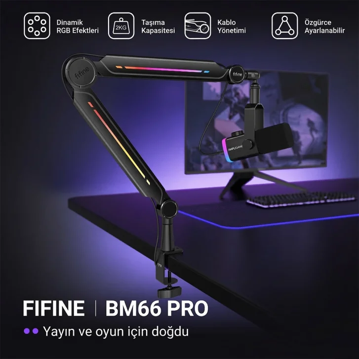 Fifine BM66 PRO RGB Yayıncı Mikrofon Standı Hero Görseli