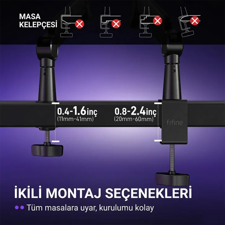 Fifine BM66 PRO İkili Montaj Masa Kelepçesi