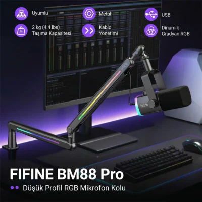Fifine BM88 PRO Low-Profile RGB Masaüstü Mikrofon Standı - 7