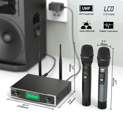 Fifine K040 Çift El Tipi Telsiz Kablosuz Karaoke Sahne Mikrofon Seti - 2