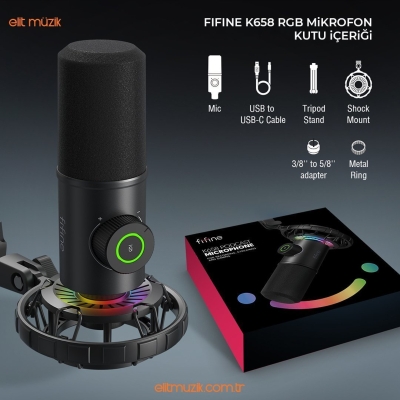 Fifine K658 USB Mikrofon RGB - Yayıncı - Bilgisayar Mikrofonu - 4