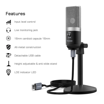 Fifine K670 USB Mikrofon - Podcast - Yayıncı - Youtuber - Condenser - Bilgisayar Mikrofonu (Gri) - 2