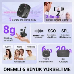 Fifine M12 USB-C Şarj Kutulu Kablosuz Yaka Mikrofonu Sistemi - 7