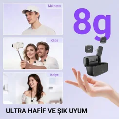 Fifine M12 USB-C Şarj Kutulu Kablosuz Yaka Mikrofonu Sistemi - 8