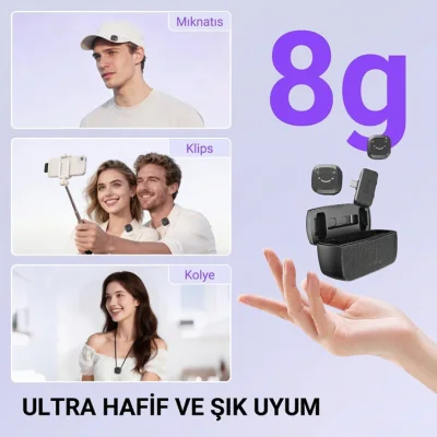 Fifine M12 USB-C Şarj Kutulu Kablosuz Yaka Mikrofonu Sistemi - 8