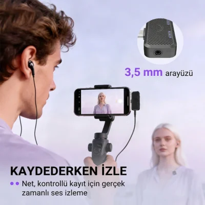 Fifine M12 USB-C Şarj Kutulu Kablosuz Yaka Mikrofonu Sistemi - 6