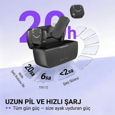Fifine M12 USB-C Şarj Kutulu Kablosuz Yaka Mikrofonu Sistemi - 10