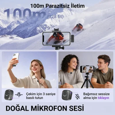 Fifine M12 USB-C Şarj Kutulu Kablosuz Yaka Mikrofonu Sistemi - 4