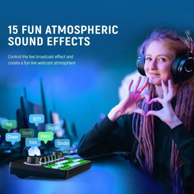 Fifine SC6 Canlı Yayın Bluetooth Ses Kartlı Efektli Stüdyo Mikseri (PC ve Telefon) - 5
