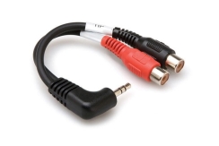 Hosa 3.5 mm. TRS (M) <-> Dual RCA (F) Stereo Breakout kablo (Açılı) - Hosa