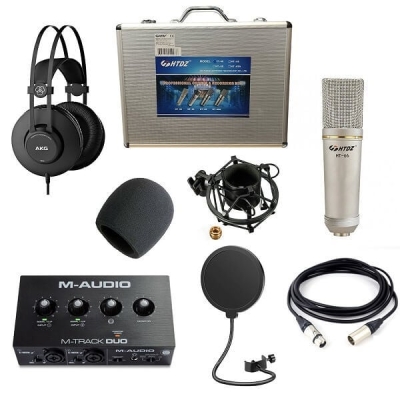 HTDZ Condenser Stüdyo Mikrofonu + M-Audio DUO Ses Kartı + AKG K52 Kulaklık Profesyonel Stüdyo Paketi - 1