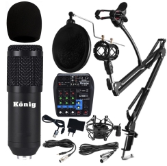 König BM800 Mikrofon + K200 Ses Kart Mikser + Pop Filtreli Sehpa - Yayıncı Paket - 1