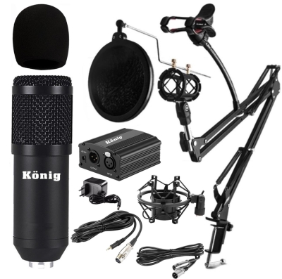 König BM800 Mikrofon + Phantom Power + Pop Filtreli Sehpa - Yayıncı Paketi - 4