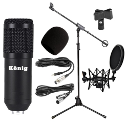 König BM800 Mikrofon + Pop Filtreli Shock Mount + Mikrofon Standı + Kablo Stüdyo Seti - 1