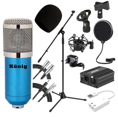 König BM800 Mikrofon + Ses Kartı + Phantom Power + Mikrofon Sehpası + Pop Filtre Stüdyo Seti - 2