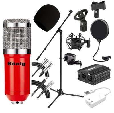 König BM800 Mikrofon + Ses Kartı + Phantom Power + Mikrofon Sehpası + Pop Filtre Stüdyo Seti - 3