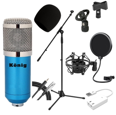 König BM800 Mikrofon + Ses Kartı + Pop Filtre + Mikrofon Sehpası + Kablo + Shock Mount + Sünger Stüdyo Seti - 2
