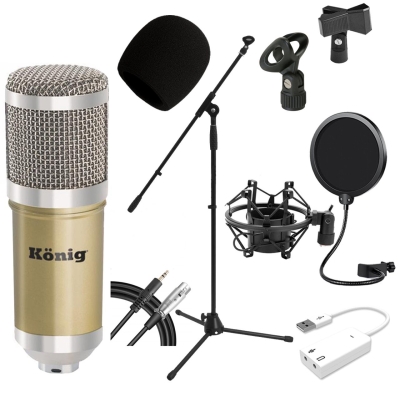 König BM800 Mikrofon + Ses Kartı + Pop Filtre + Mikrofon Sehpası + Kablo + Shock Mount + Sünger Stüdyo Seti - 3
