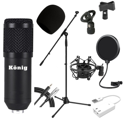 König BM800 Mikrofon + Ses Kartı + Pop Filtre + Mikrofon Sehpası + Kablo + Shock Mount + Sünger Stüdyo Seti - 4