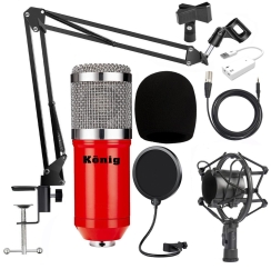 König BM800 Mikrofon + Ses Kartı + Stand + Filtre + Shockmount + Sünger Twitch Yayıncı Paketi - 1