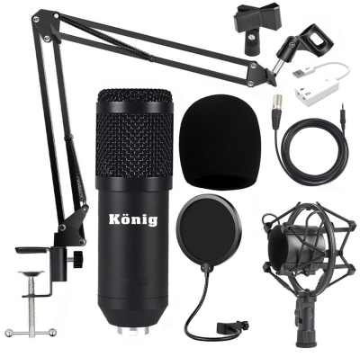 König BM800 Mikrofon + Ses Kartı + Stand + Filtre + Shockmount + Sünger Twitch Yayıncı Paketi - 4