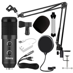 König K-CM 300 Condenser Mikrofon + Pop Filtre + 7.1 Ses Kartı + Akrobat Sehpa Paketi - König