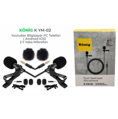 König K-YM02 İkili Üst Seviye Youtuber Yaka Mikrofonu PC ve Telefon - 1