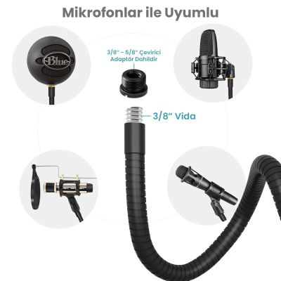 Larkin DS300 Spiralli Ağırlıklı Masa Üstü Kürsü Mikrofon Standı - 3