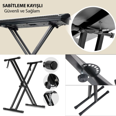 Larkin KS20 Çift Demirli 7 Kademeli Üst Kalite Klavye Org Sehpası (Sabitleme Kayışlı) - 3