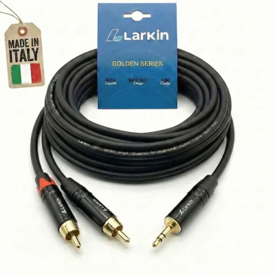 Larkin Premium 3.5mm Stereo - Çift RCA %100 Bakır OFC Profesyonel DJ ve Hoparlör Kablosu - 1
