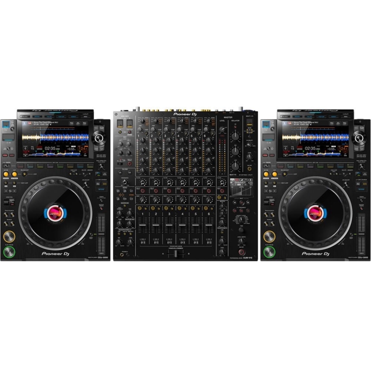 Paket içeriği: 2 adet CDJ-3000 ve 1 adet DJM-V10