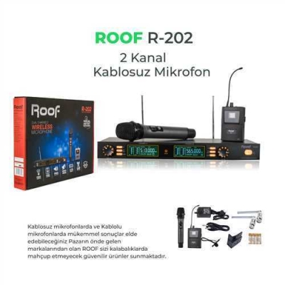 Roof R-202 E-Y Uhf Band Dijital Çift Kanal EL- YAKA Tipi Telsiz Kablosuz Mikrofon - 1
